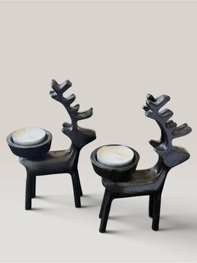 Bed Bath & Beyond Black Iron Reindeer Tealight Pair
